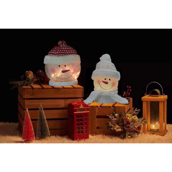 Christmas Snowman Electric Light Glass Lamp with Santa Claus Hat Holiday Décor - Picture 9 of 11